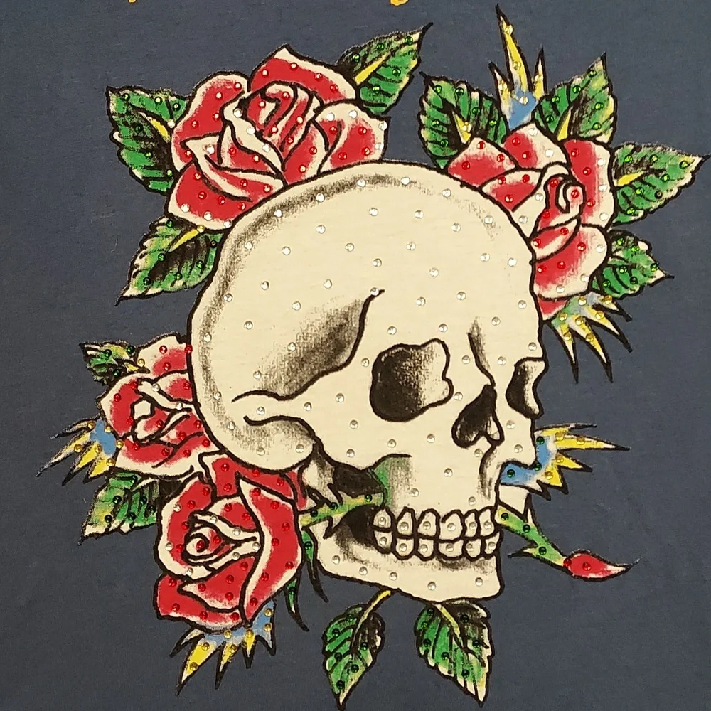 NWT Vintage Ed Hardy Skull & Roses Graphic Tee by Christian Audigier - Picture 4 of 10